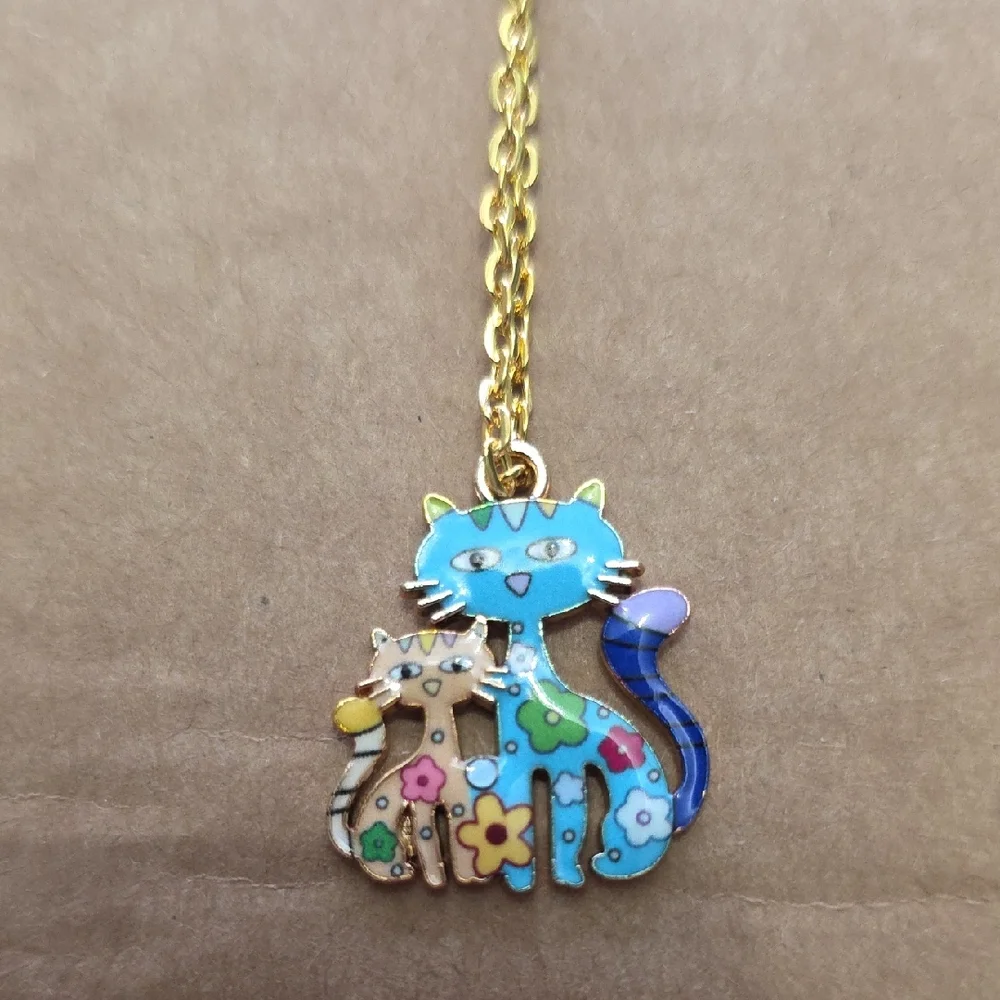 Colorful Cat Pendant Necklace